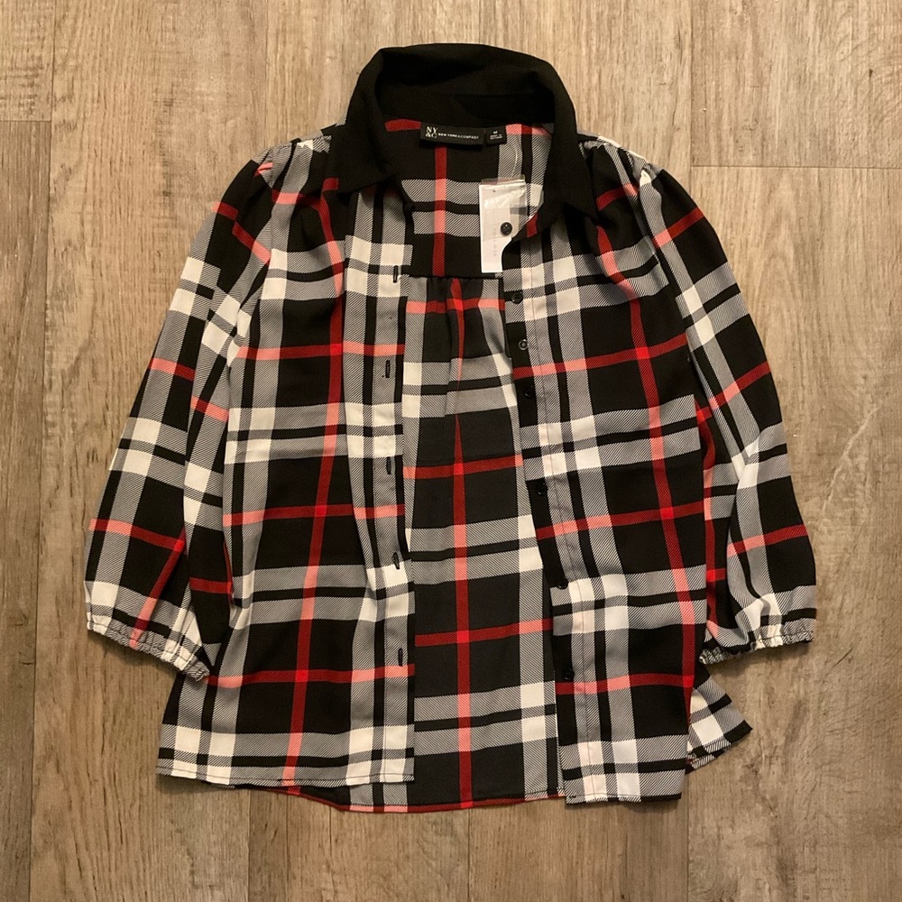 NWT New York & Company Long Sleeve Button Down Flannel Shirt Size Medium
